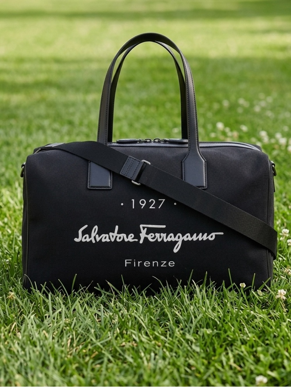 🔥🔥🔥 Ferragamo  1927 Signature Black Canvas Duffle Bag